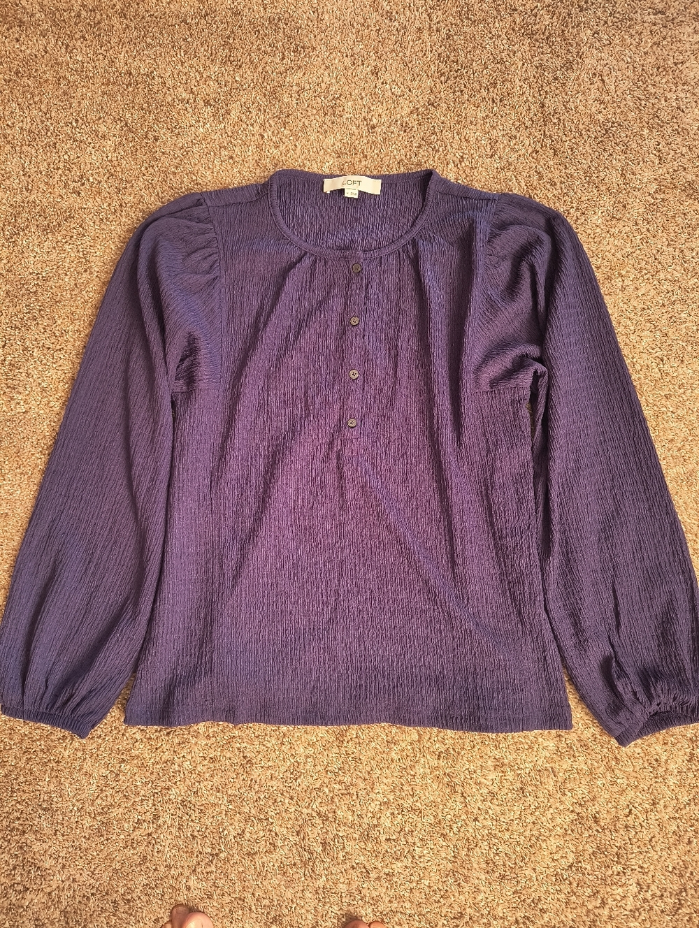 LOFT Deep Purple Button Crinkle Blouse in Medium